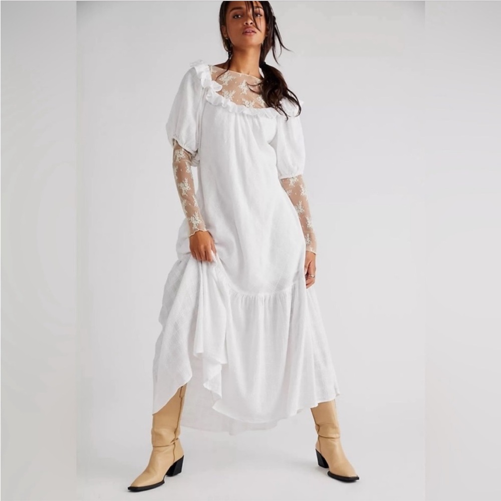 FREE PEOPLE 100% Cotton Open Back White Midi Dress Sz S - Picture 9 of 11